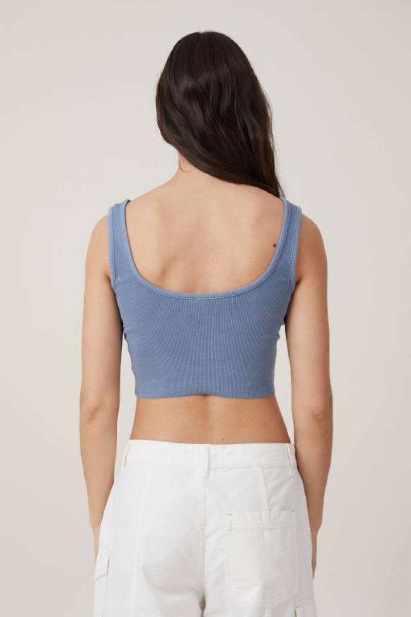 Cotton On The One Organic Rib Crop Women's Tanks Blue | 3J6vfq6emTi