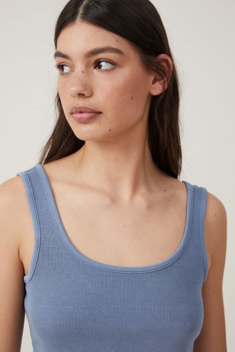 Cotton On The One Organic Rib Crop Women's Tanks Blue | 3J6vfq6emTi