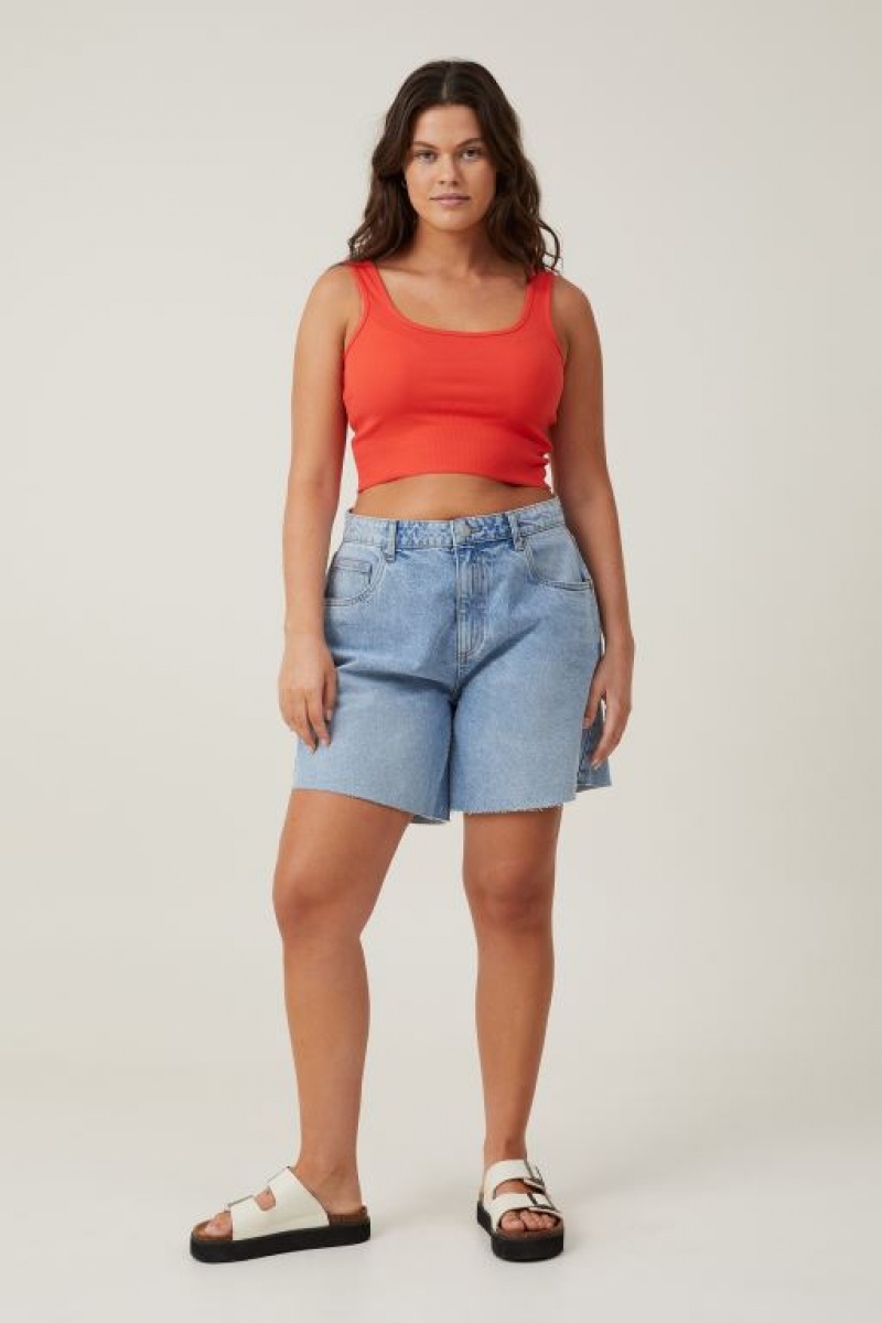 Cotton On The One Organic Rib Crop Women's Tanks Coral | XamSnOANLct