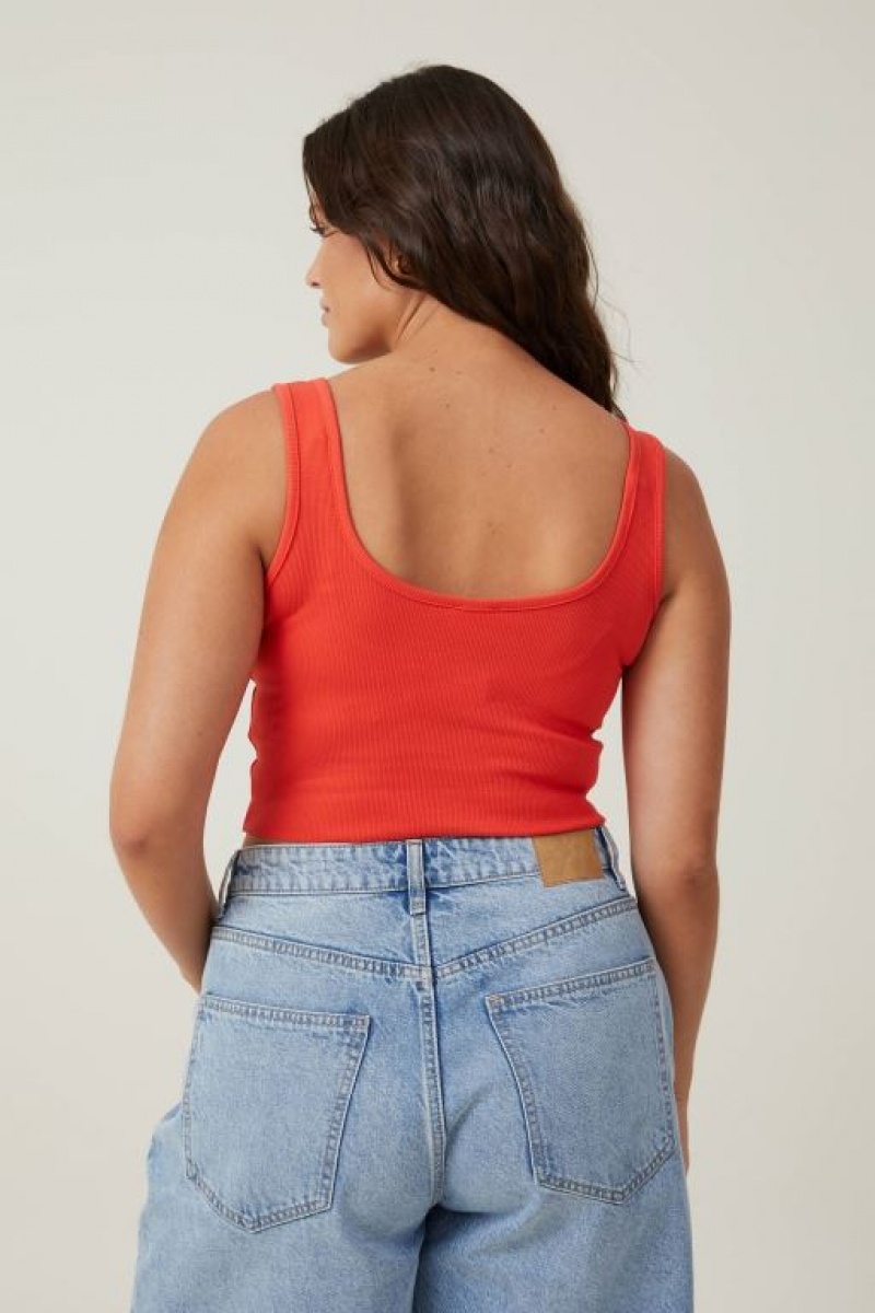Cotton On The One Organic Rib Crop Women's Tanks Coral | XamSnOANLct