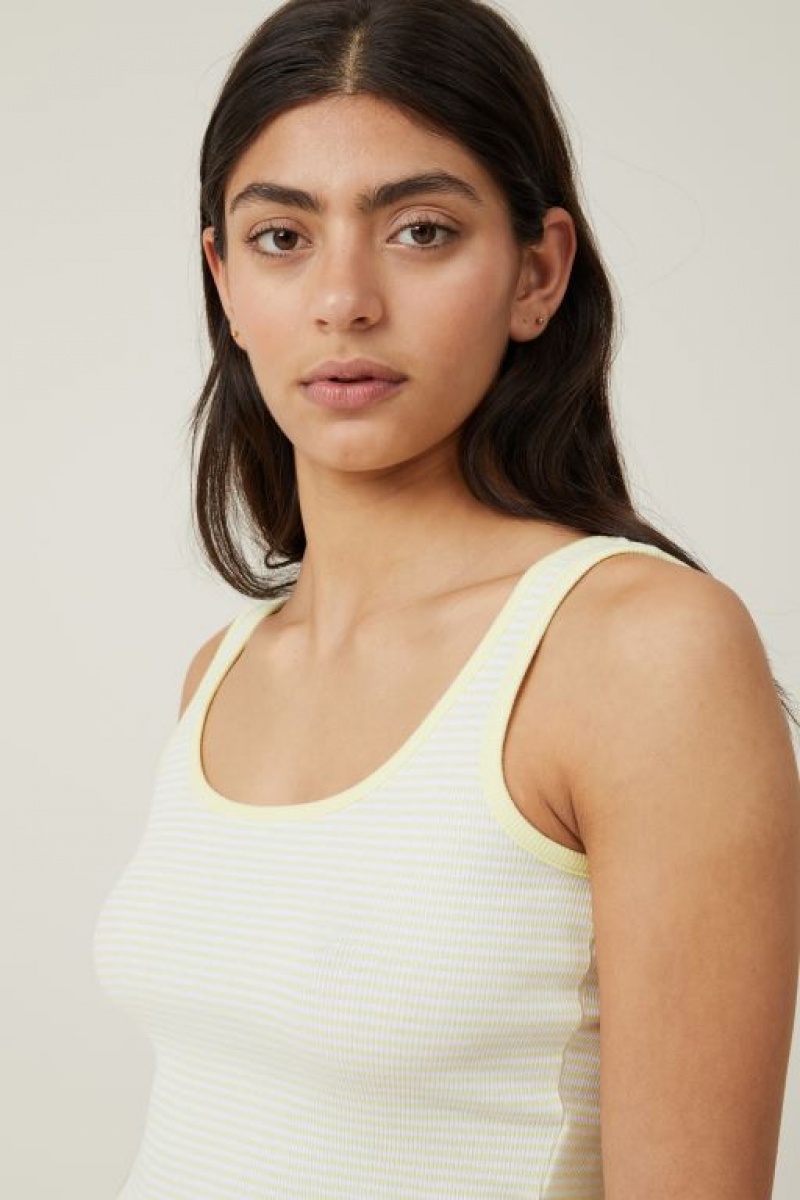 Cotton On The One Organic Rib Crop Women's Tanks Stripes / White | VWGhp4v1ceG