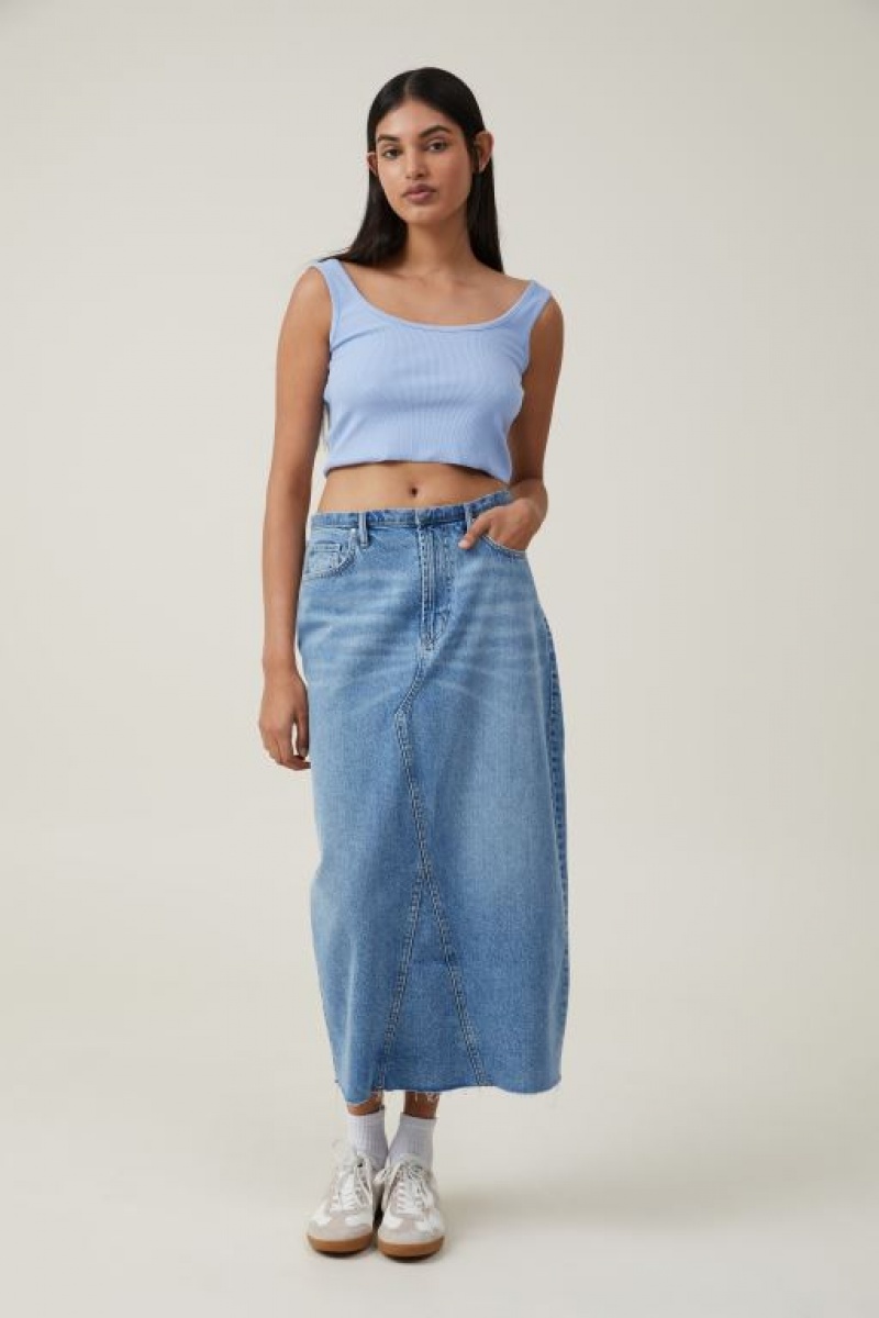 Cotton On The One Organic Rib Crop Women's Tanks Blue | 0zRuokTa2WN