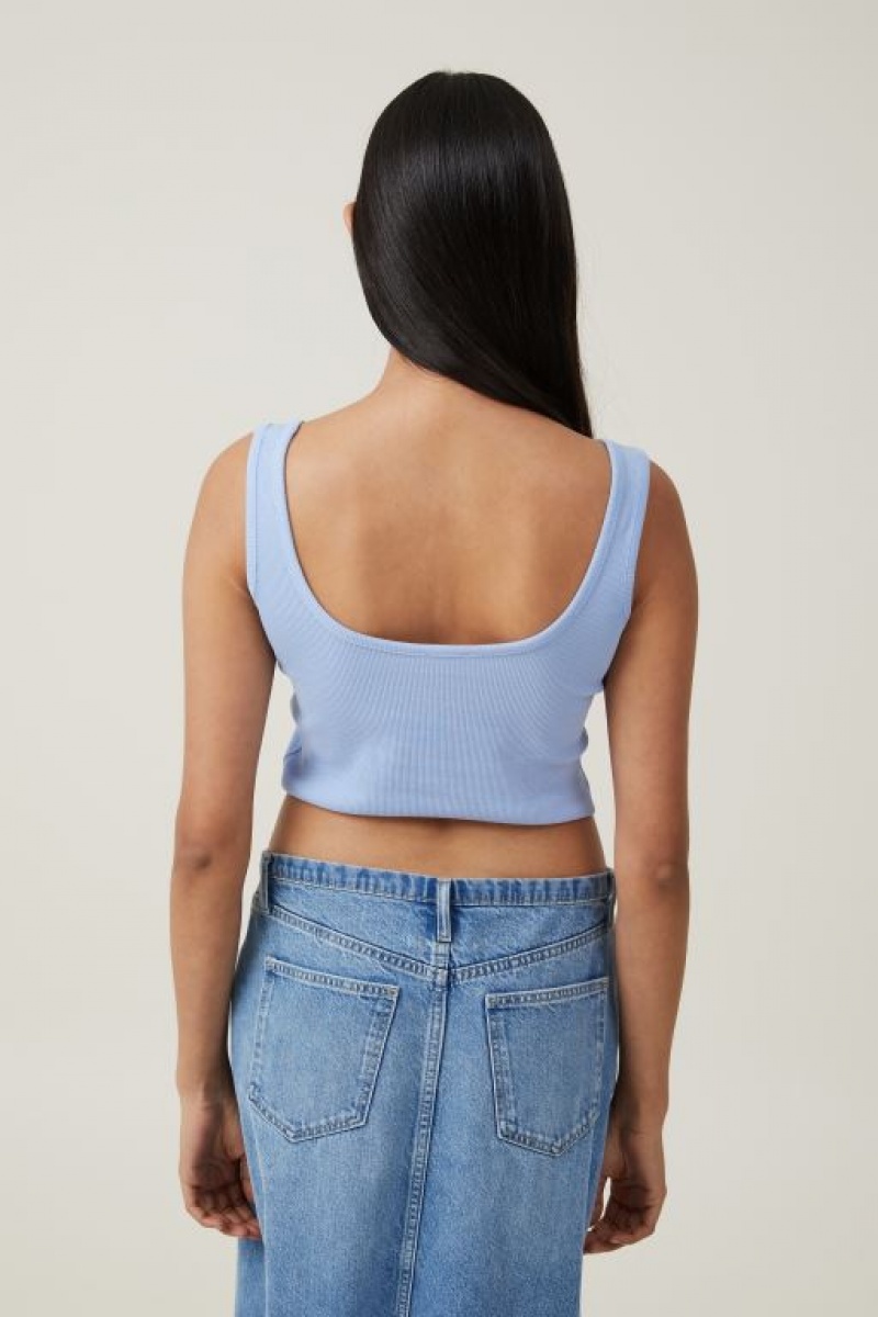 Cotton On The One Organic Rib Crop Women's Tanks Blue | 0zRuokTa2WN