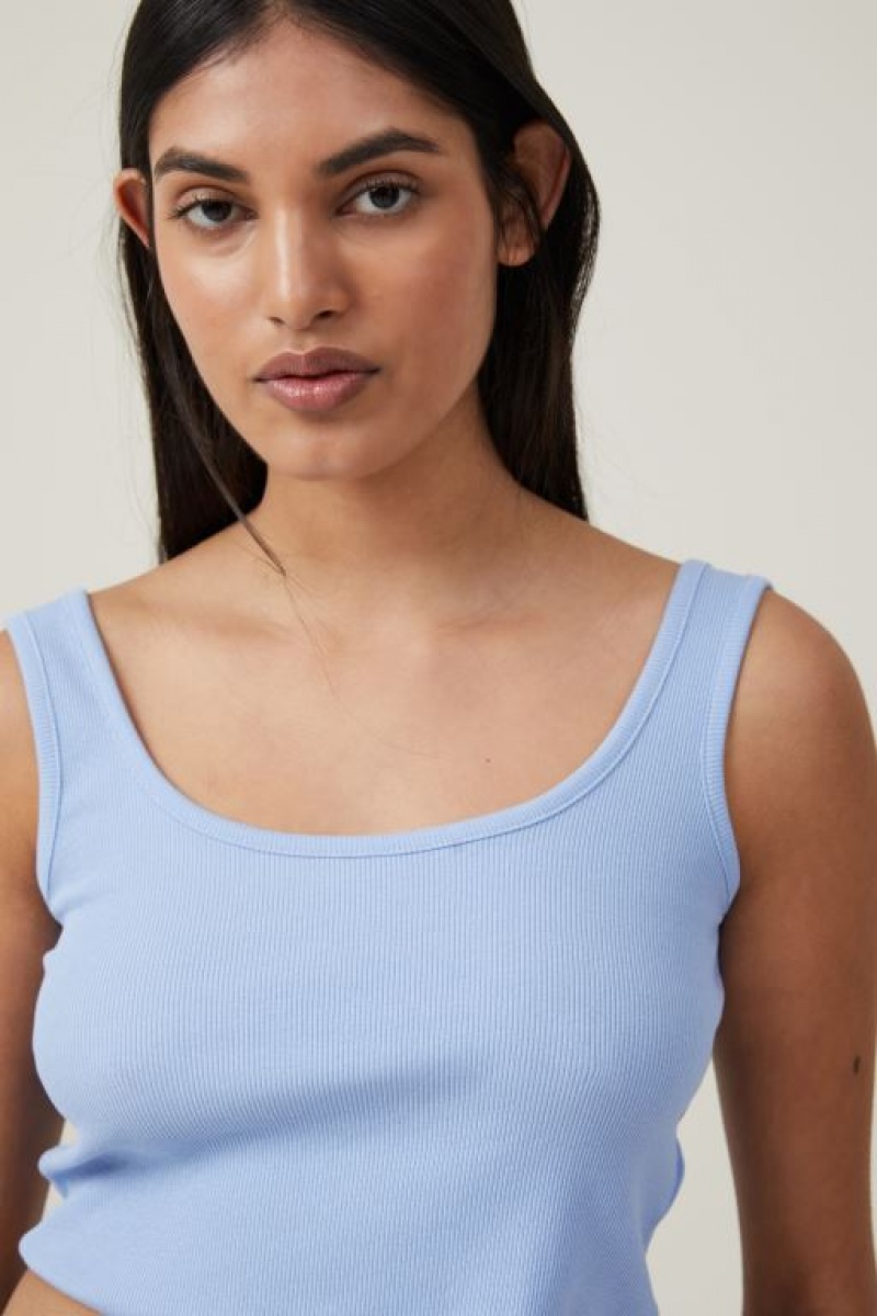 Cotton On The One Organic Rib Crop Women's Tanks Blue | 0zRuokTa2WN