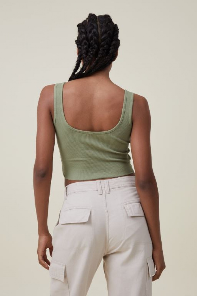 Cotton On The One Organic Rib Crop Women's Tanks Khaki | fpDmjHa5fxf