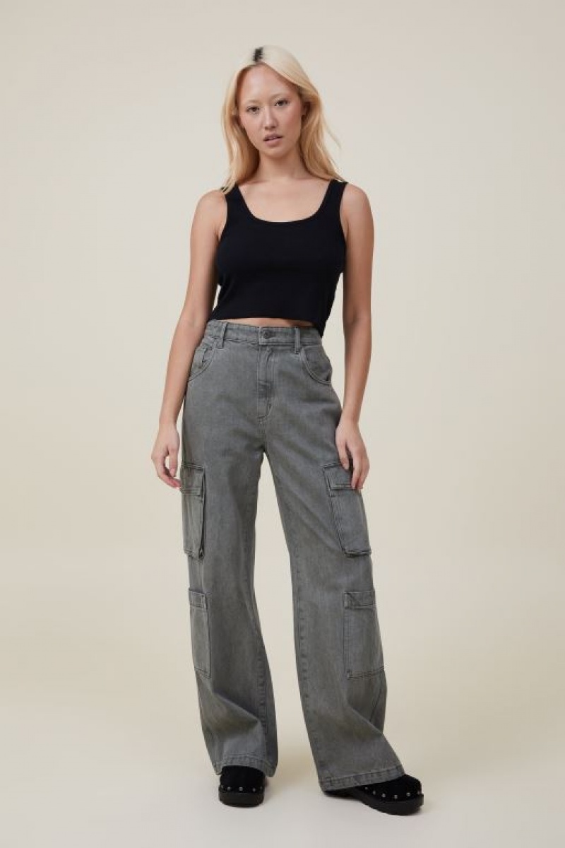 Cotton On The One Organic Rib Crop Women's Tanks Black | lX88kYhKsWW