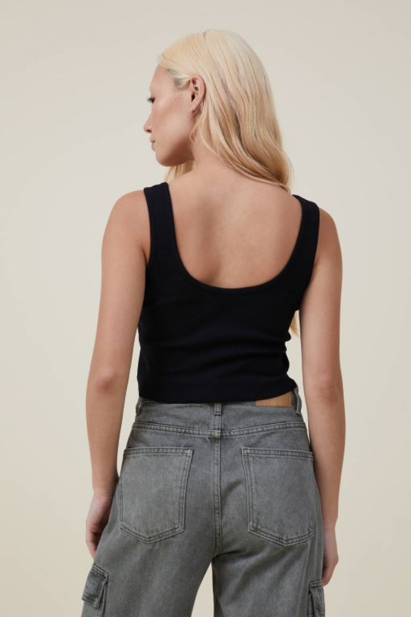 Cotton On The One Organic Rib Crop Women's Tanks Black | lX88kYhKsWW