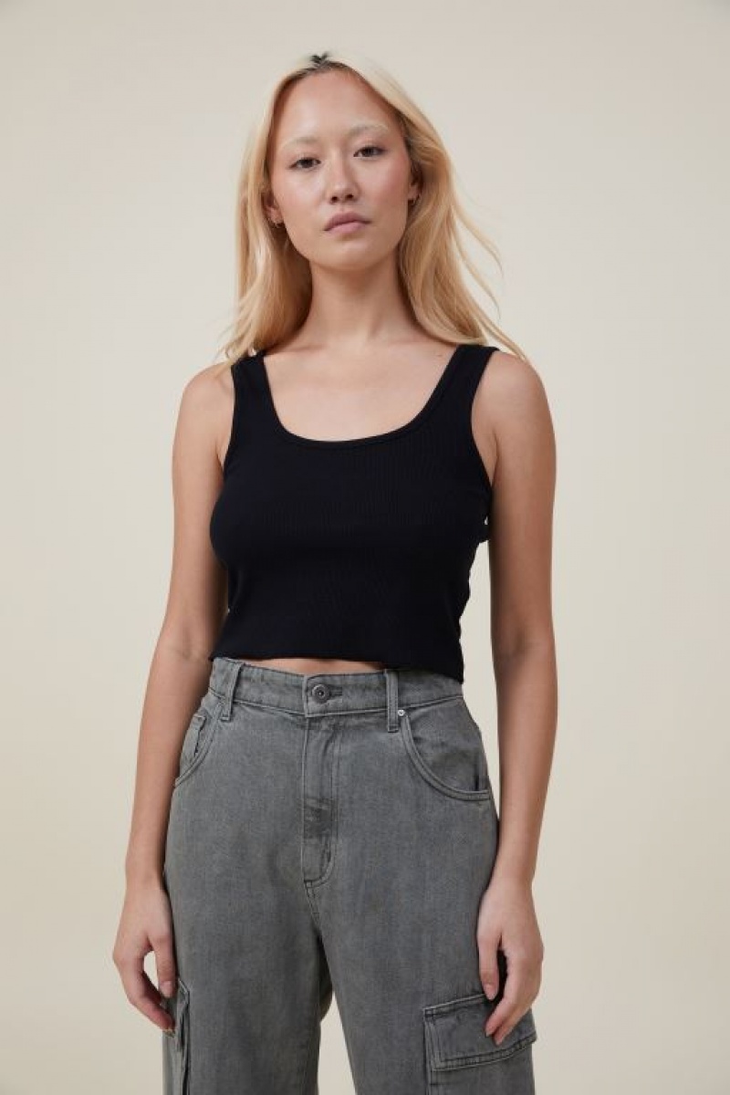 Cotton On The One Organic Rib Crop Women\'s Tanks Black | lX88kYhKsWW