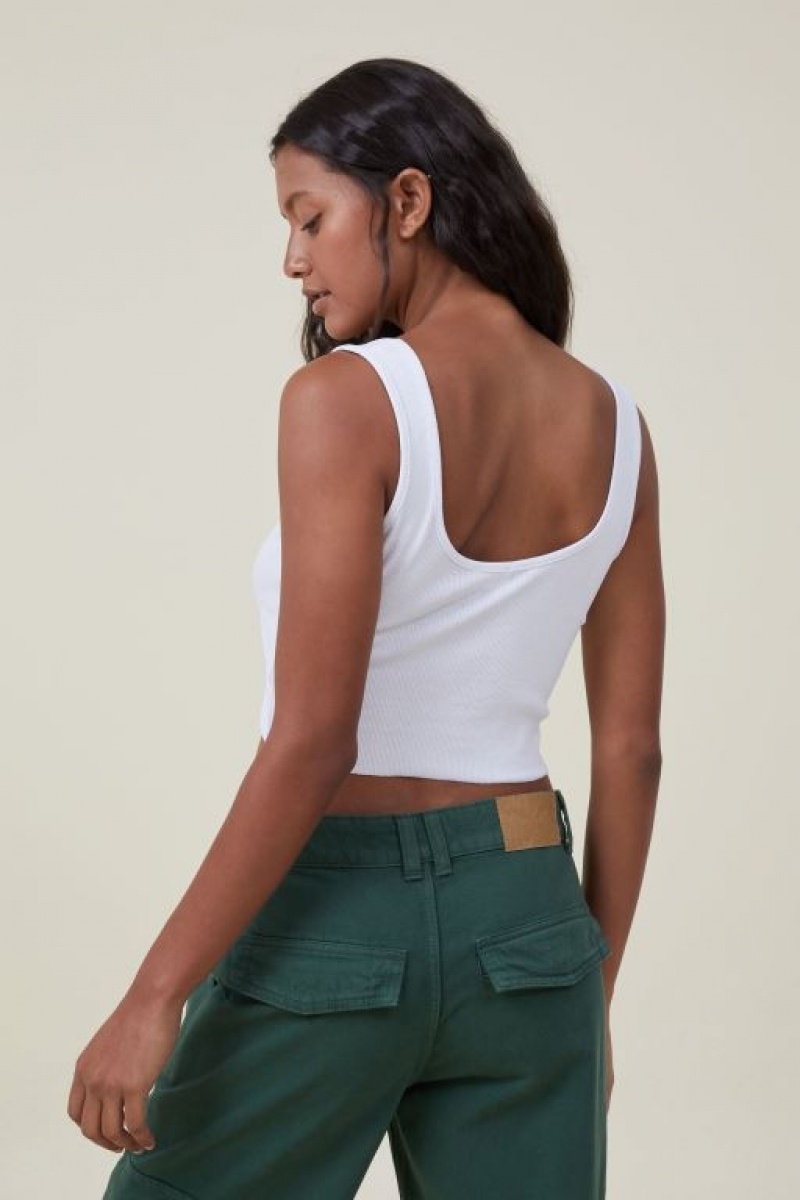 Cotton On The One Organic Rib Crop Women's Tanks White | P6VITBkS5TE