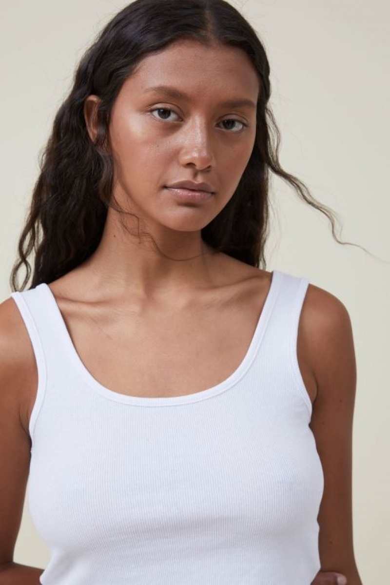 Cotton On The One Organic Rib Crop Women's Tanks White | P6VITBkS5TE
