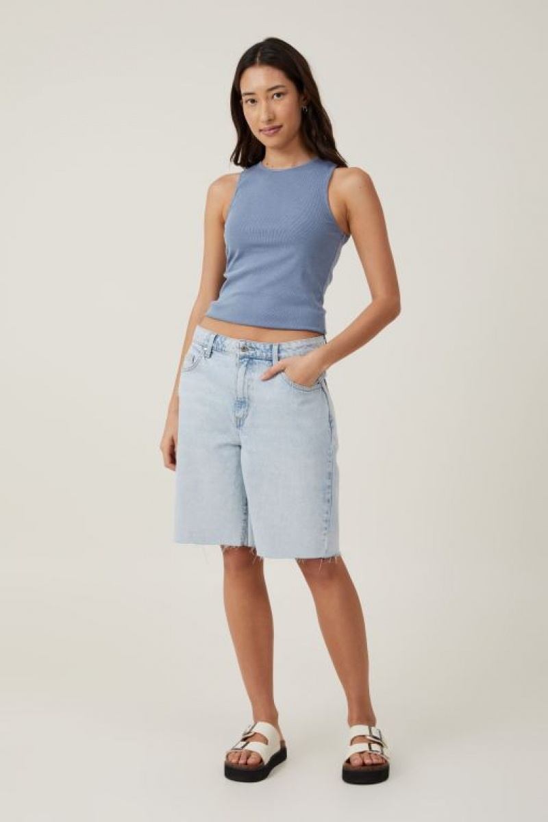 Cotton On The One Organic Rib Racer Women's Tanks Blue | 6Fjh11I8PYV