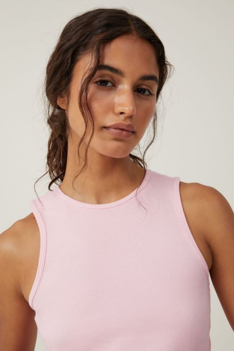 Cotton On The One Organic Rib Racer Women's Tanks Pink | iG242BfWLio