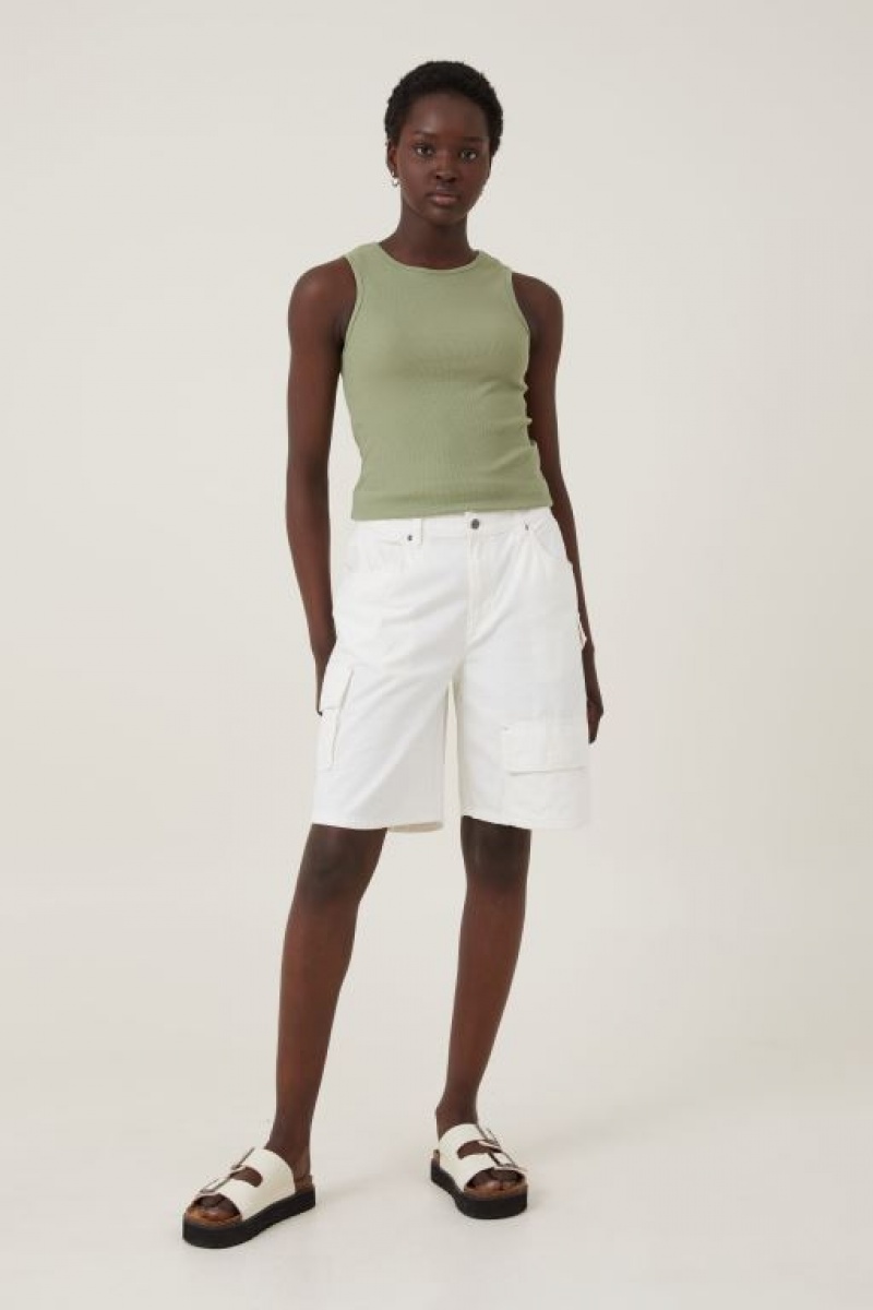 Cotton On The One Organic Rib Racer Women's Tanks Khaki | 08rWVokYTXo