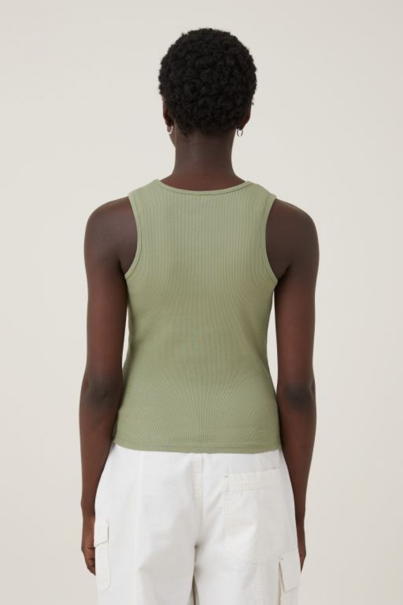 Cotton On The One Organic Rib Racer Women's Tanks Khaki | 08rWVokYTXo