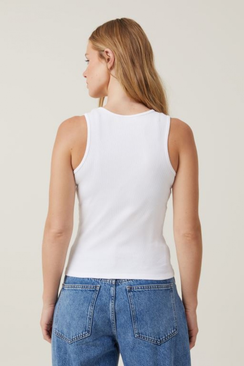 Cotton On The One Organic Rib Racer Women's Tanks White | OPichbwo5bs