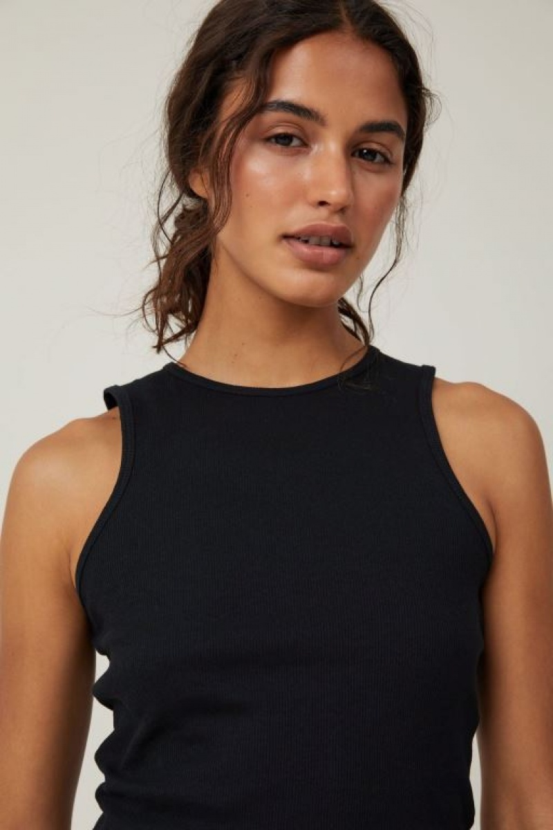 Cotton On The One Organic Rib Racer Women's Tanks Black | zW0bBCXs0V9