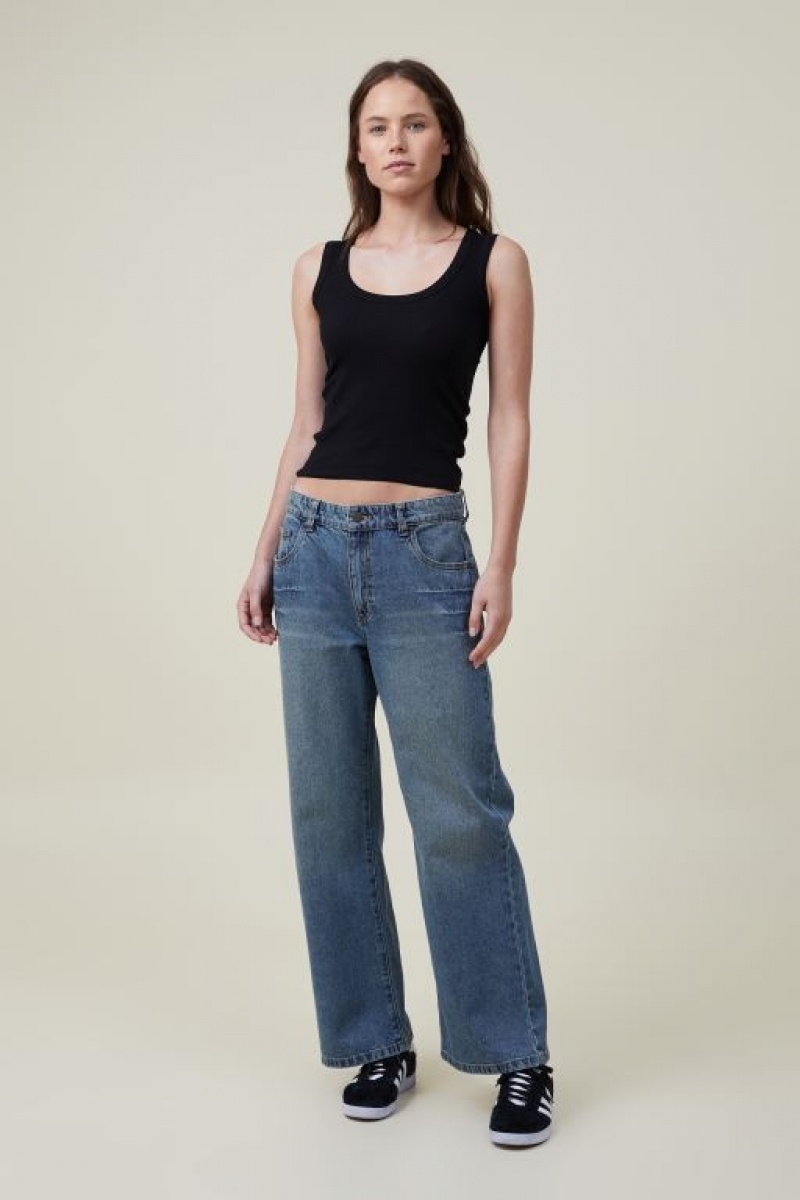Cotton On The One Organic Rib Scoop Women's Tanks Black | fr5SKgUHMra