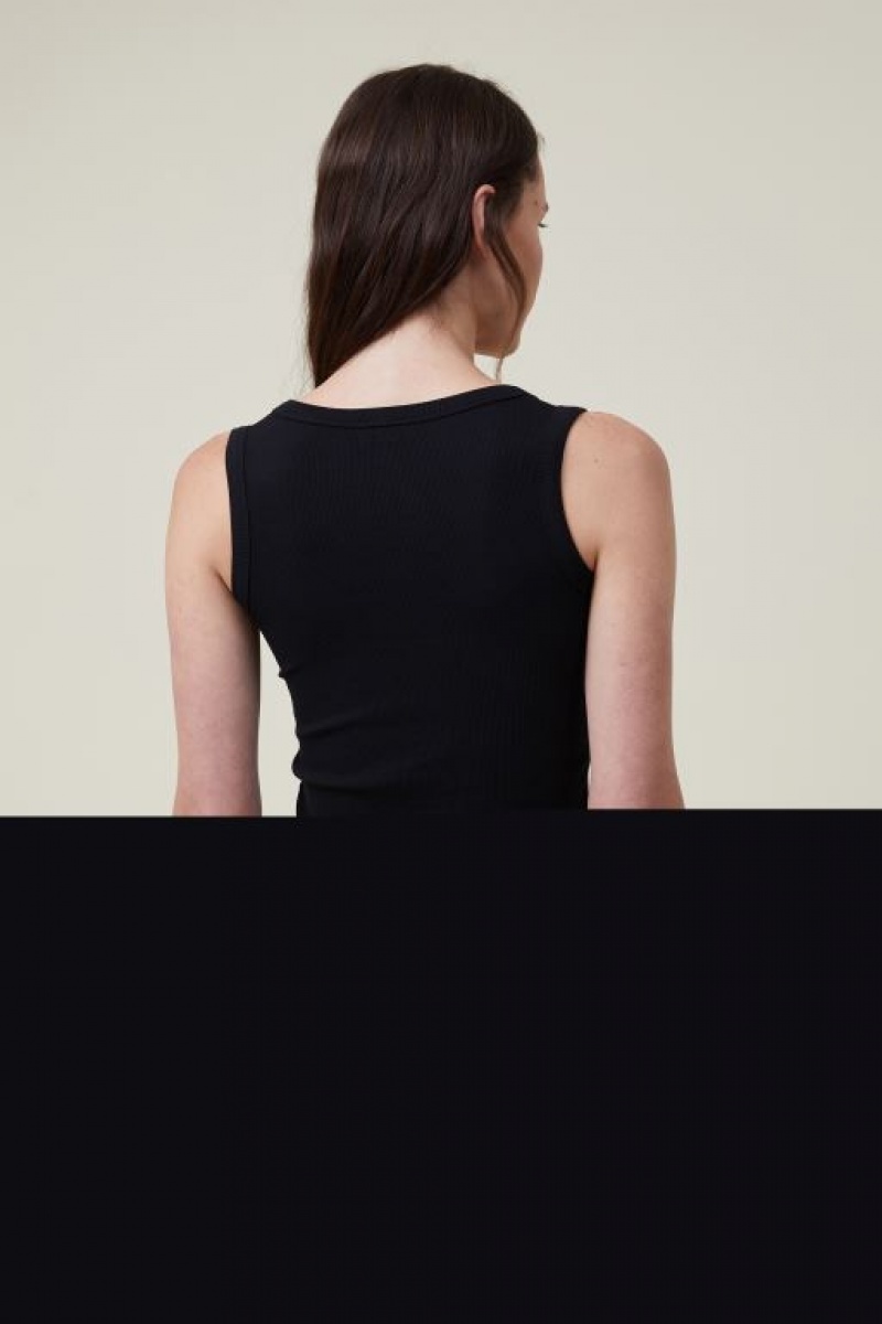 Cotton On The One Organic Rib Scoop Women's Tanks Black | fr5SKgUHMra
