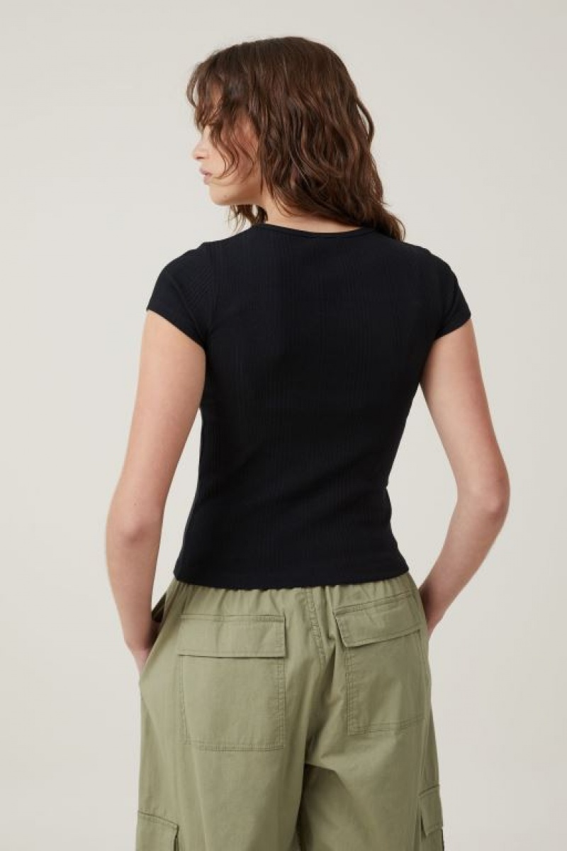 Cotton On The One Organic Variegated Rib Crew Short Sleeve Women's T Shirts Black | QBoTRgsiHV4