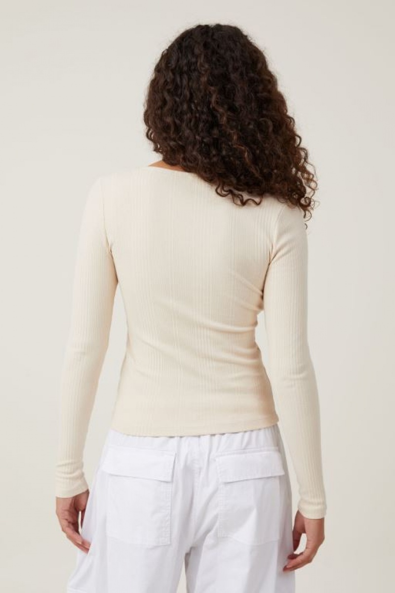 Cotton On The One Organic Variegated Rib Scoop Women's Long Sleeve Grey | QSdu2usgSEq