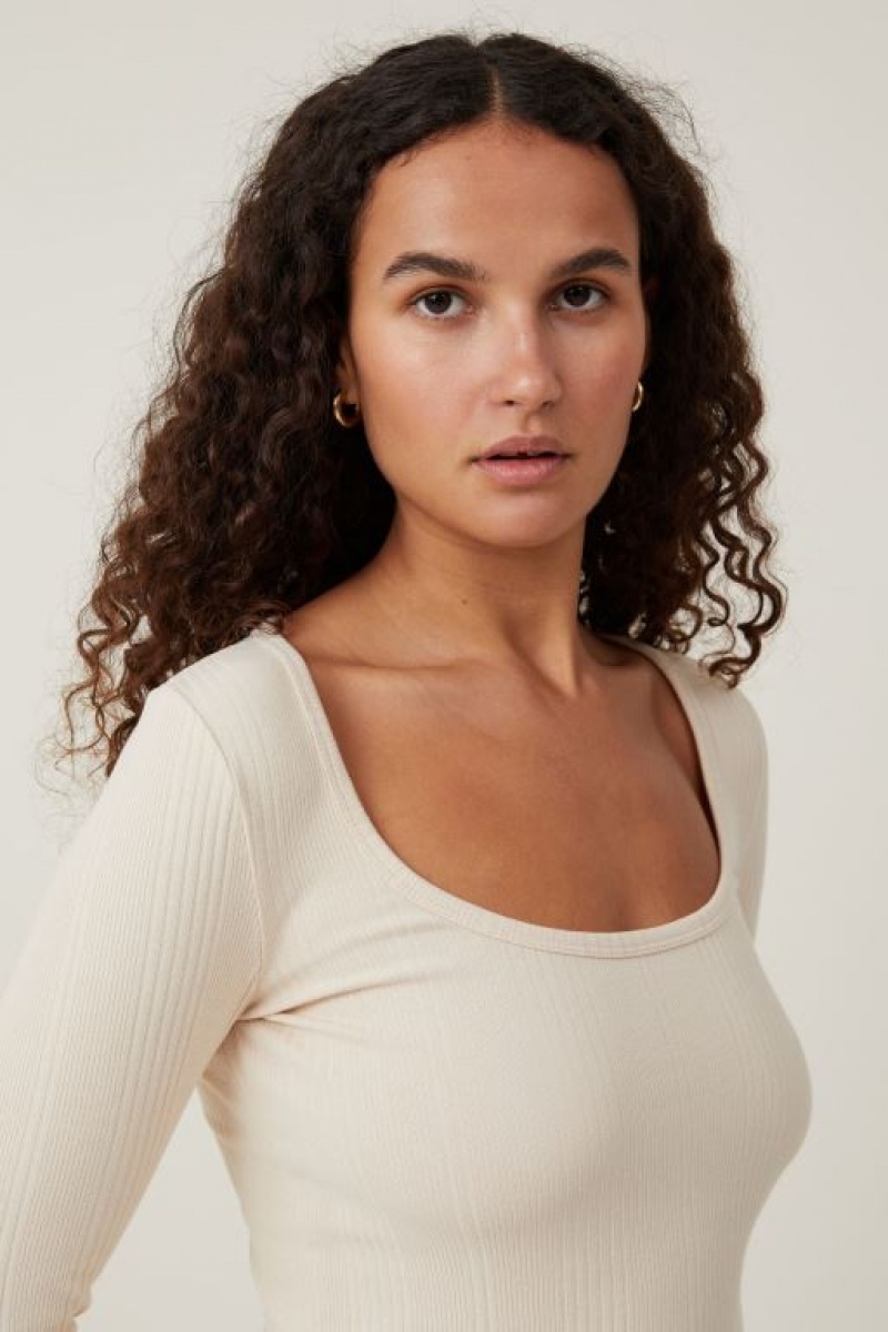 Cotton On The One Organic Variegated Rib Scoop Women's Long Sleeve Grey | QSdu2usgSEq