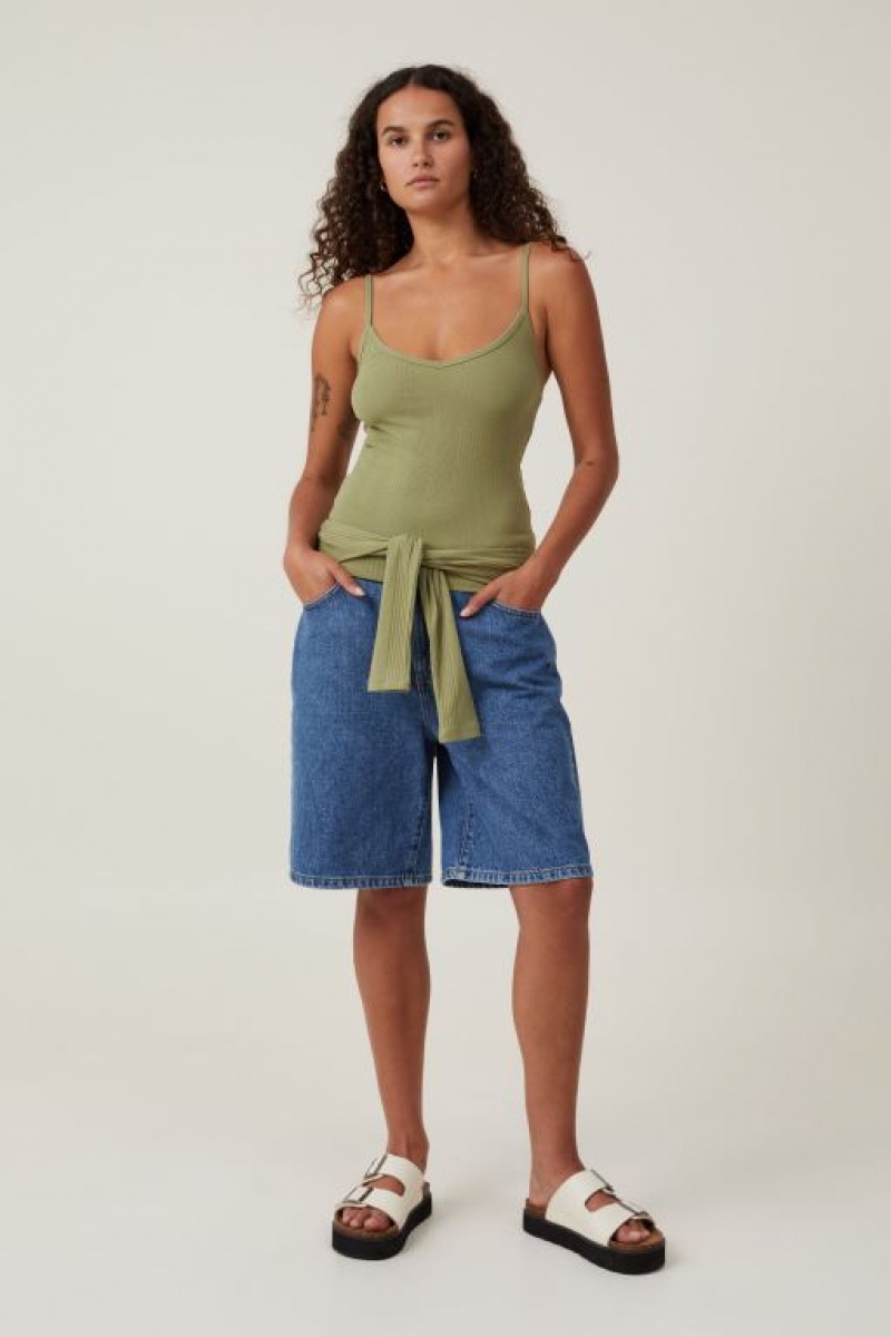 Cotton On The One Organic Variegated Rib V Neck Women's Cami Khaki | UaVWOUsXofs