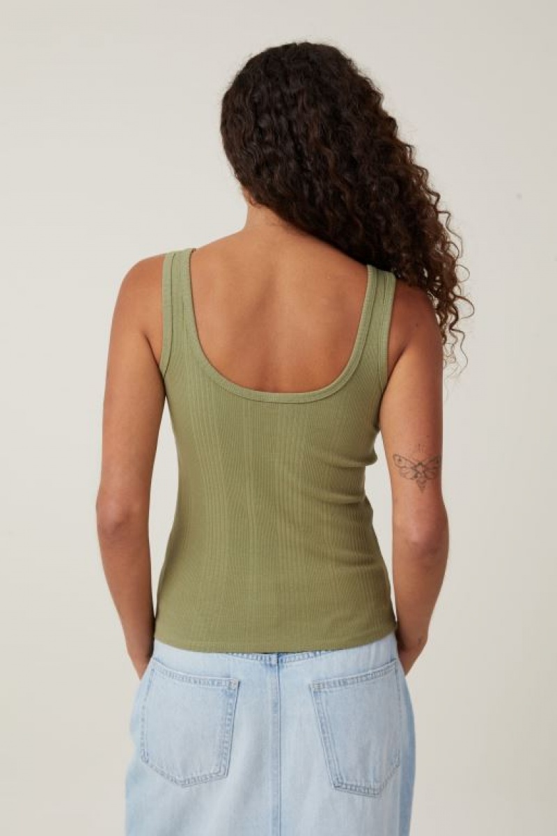 Cotton On The One Organic Variegated Rib Scoop Neck Women's Tanks Khaki | da0jbwocl6P