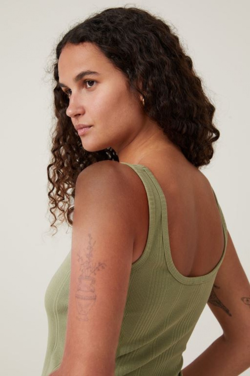 Cotton On The One Organic Variegated Rib Scoop Neck Women's Tanks Khaki | da0jbwocl6P