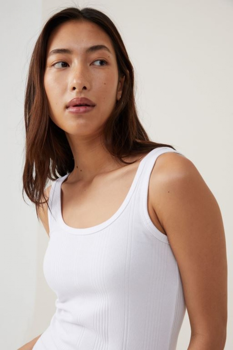 Cotton On The One Organic Variegated Rib Scoop Neck Women's Tanks White | uaRJ7HZn44H