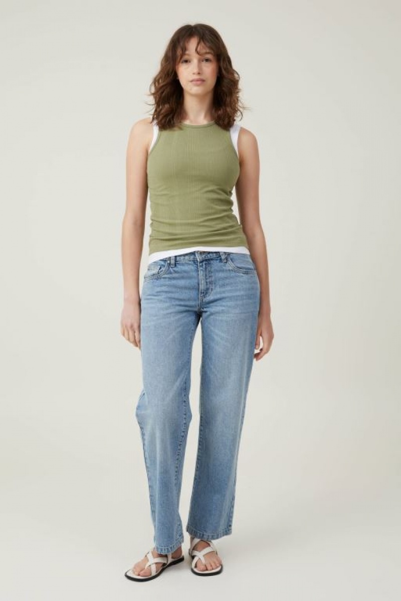 Cotton On The One Organic Variegated Rib High Neck Women's Tanks Khaki | MVpqtY7Wr3B
