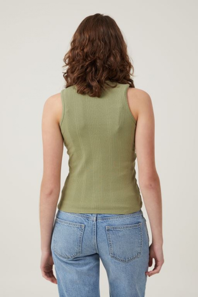 Cotton On The One Organic Variegated Rib High Neck Women's Tanks Khaki | MVpqtY7Wr3B