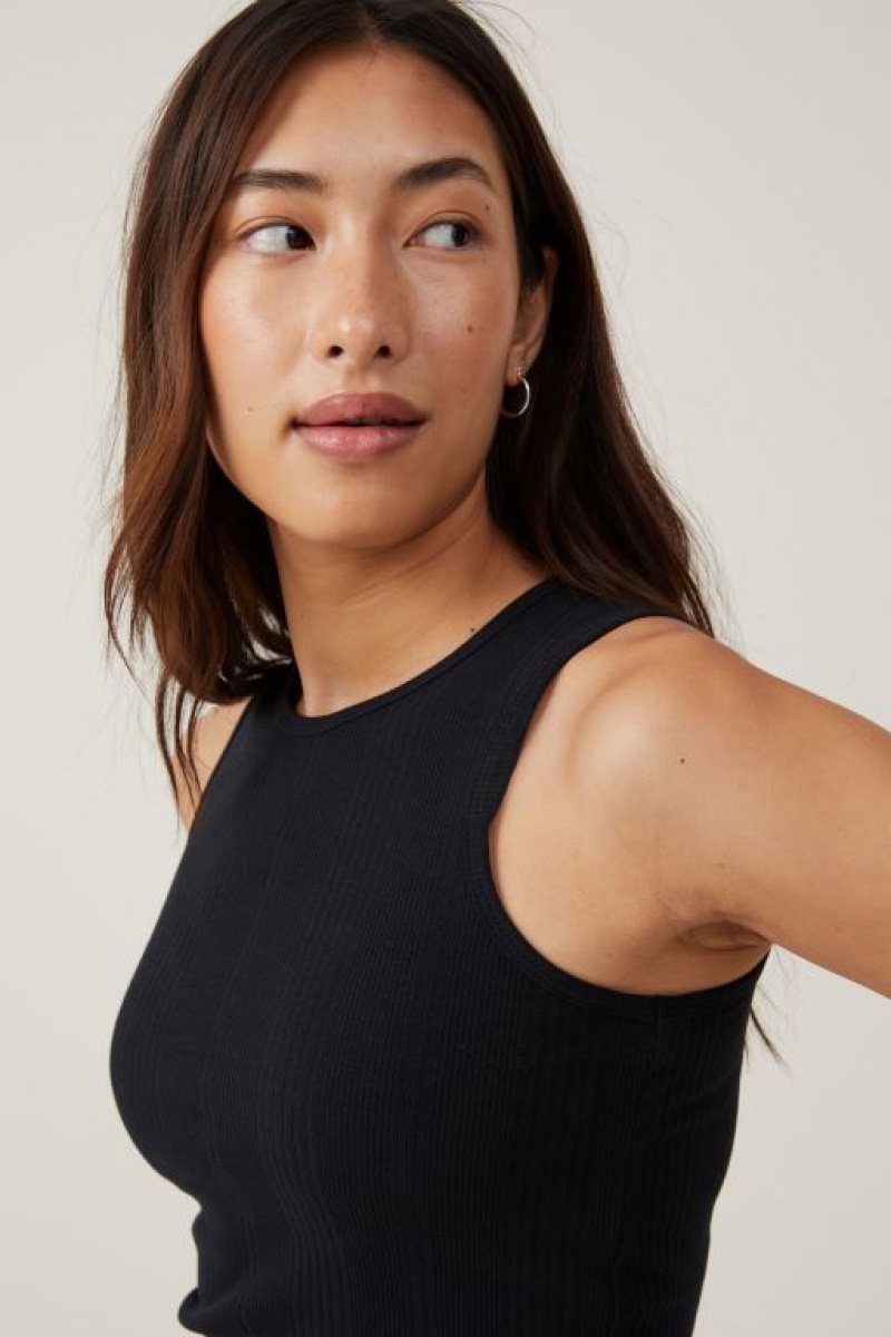 Cotton On The One Organic Variegated Rib High Neck Women's Tanks Black | XwzCn5HAphH