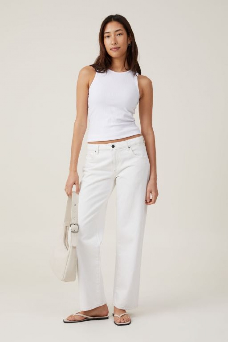 Cotton On The One Organic Variegated Rib High Neck Women's Tanks White | dJ9oDPHoWSE