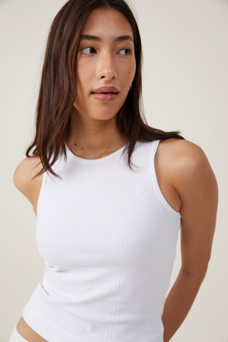 Cotton On The One Organic Variegated Rib High Neck Women's Tanks White | dJ9oDPHoWSE