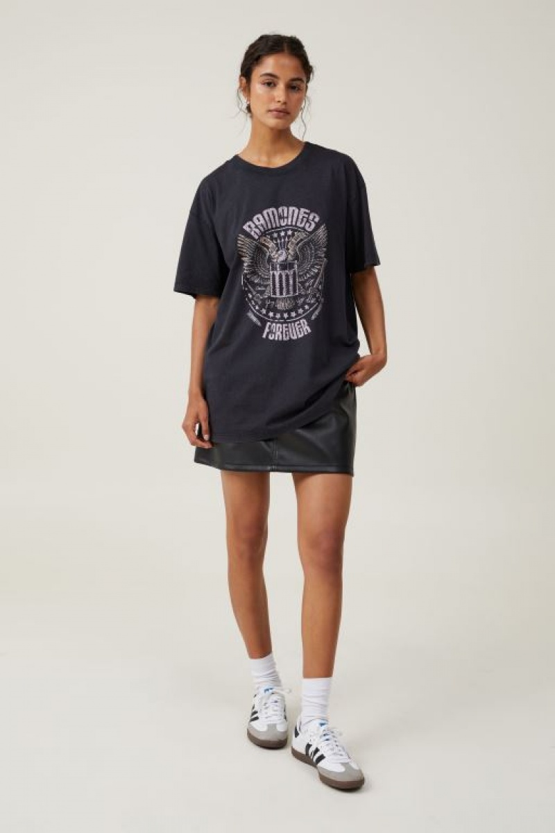 Cotton On The Oversized Band Women's Graphic T-Shirts Black | 3QJ7Y1brjyQ