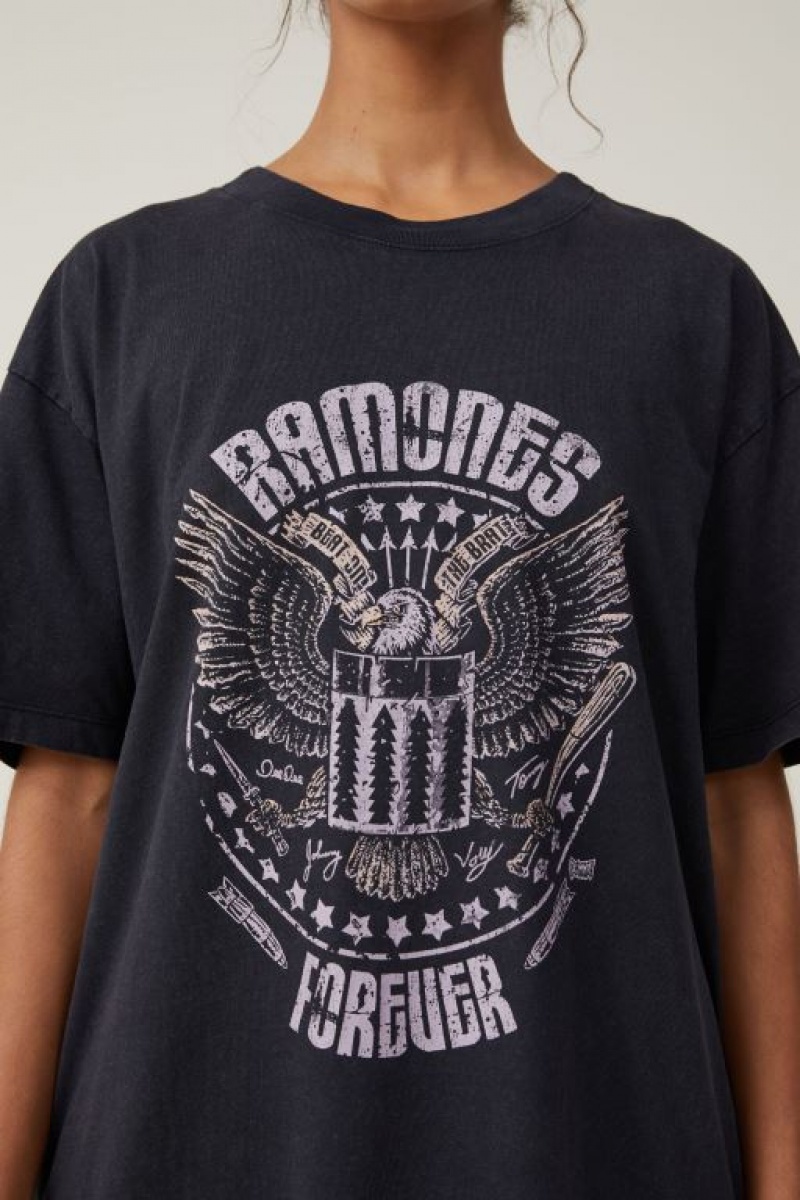 Cotton On The Oversized Band Women's Graphic T-Shirts Black | 3QJ7Y1brjyQ