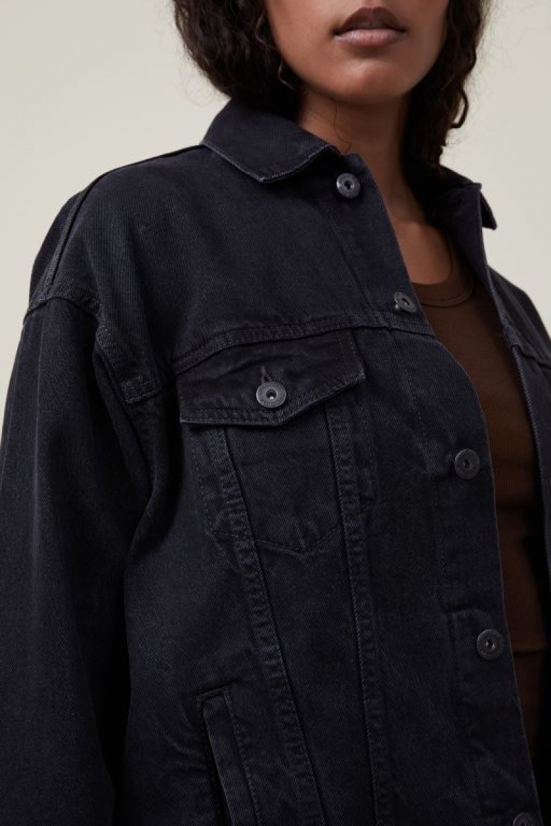 Cotton On The Oversized Denim Women's Jackets Deep Grey Black | kcLX4v4RIYC