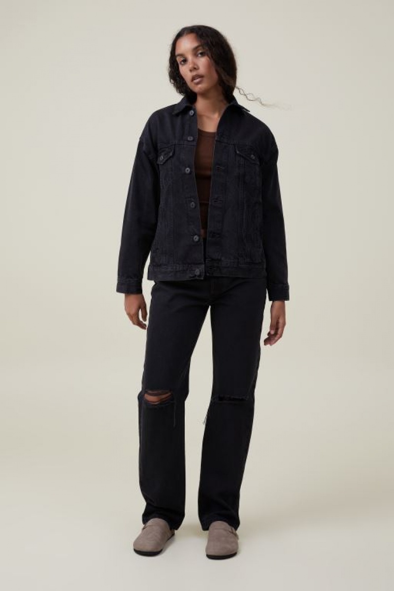 Cotton On The Oversized Denim Women's Jackets Deep Grey Black | kcLX4v4RIYC