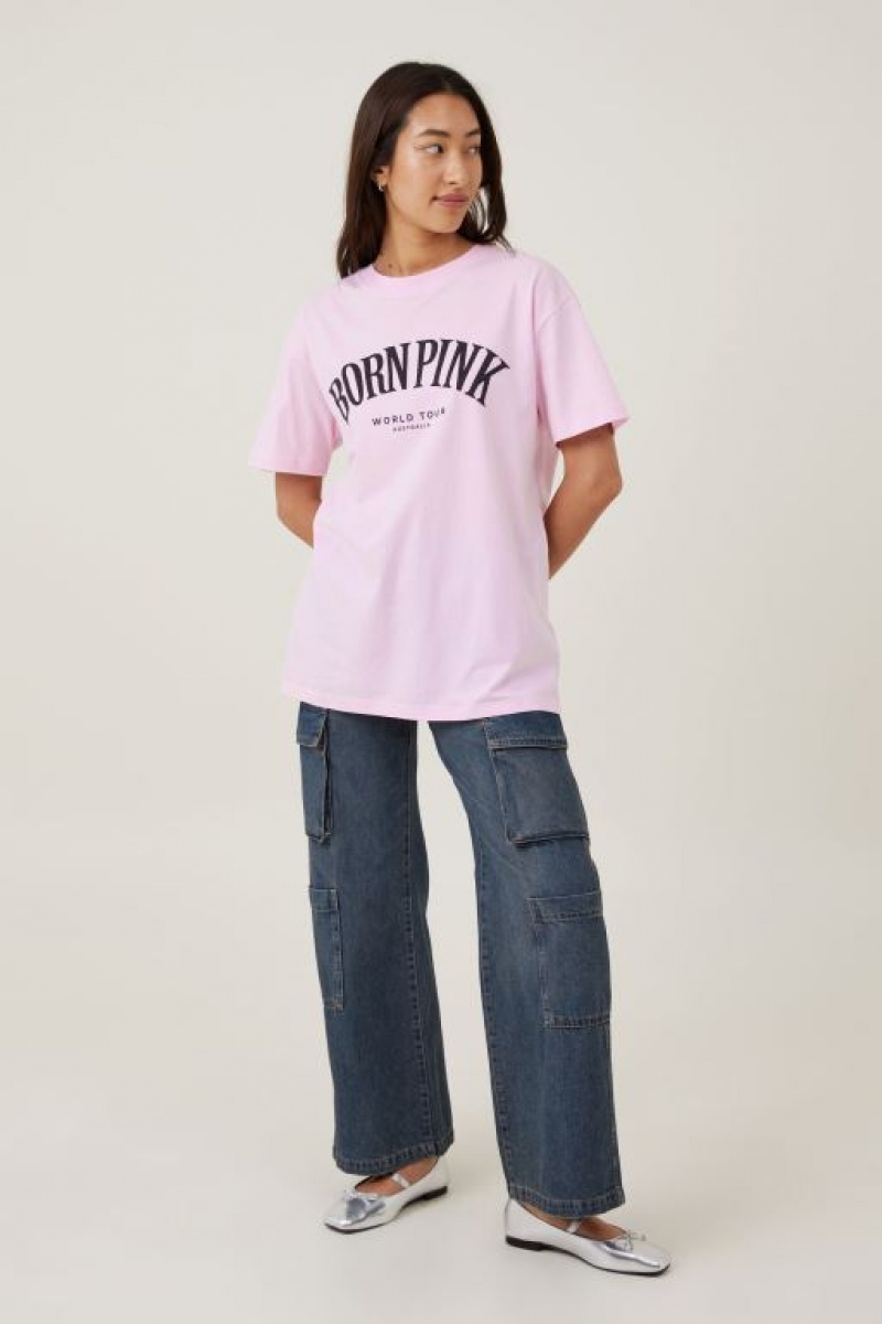 Cotton On The Oversized Graphic License Women\'s Graphic T-Shirts Black Pink / Pink White | yObqX75w0Ct