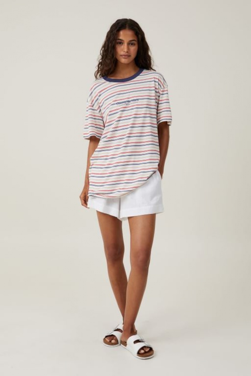 Cotton On The Oversized Graphic Women's Graphic T-Shirts White Stripes | ngVB0JbIcmN