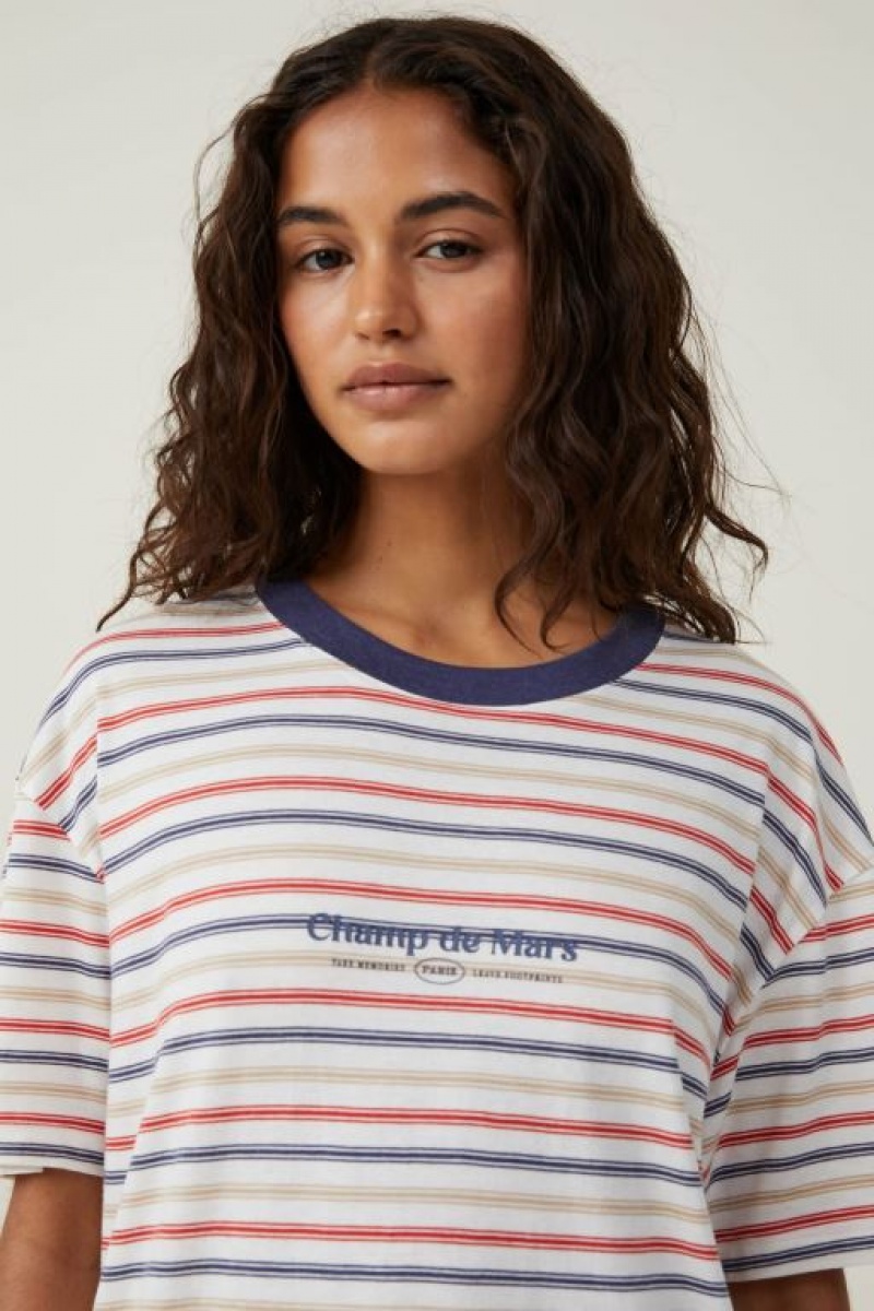 Cotton On The Oversized Graphic Women's Graphic T-Shirts White Stripes | ngVB0JbIcmN