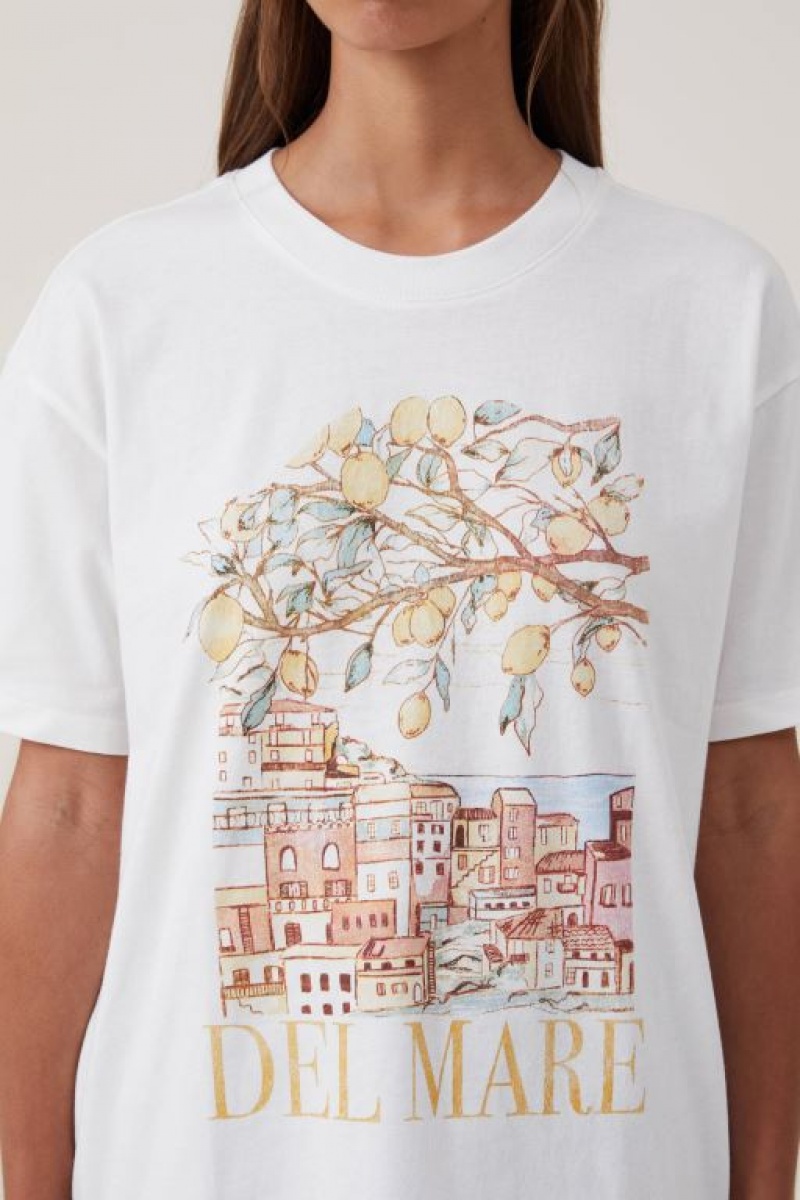 Cotton On The Oversized Graphic Women's Graphic T-Shirts White | Ax0oWLsWSXn