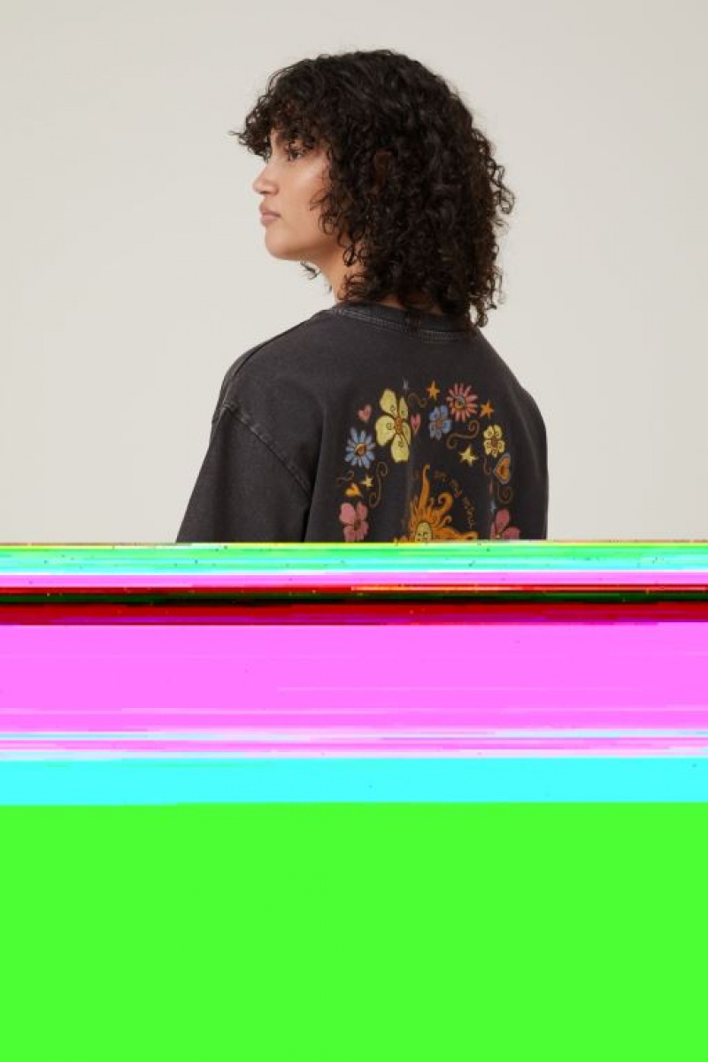 Cotton On The Oversized Graphic Women's Graphic T-Shirts Black | OfSwqYtJOT2