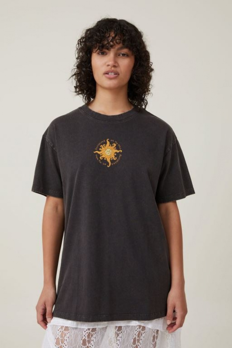 Cotton On The Oversized Graphic Women\'s Graphic T-Shirts Black | OfSwqYtJOT2