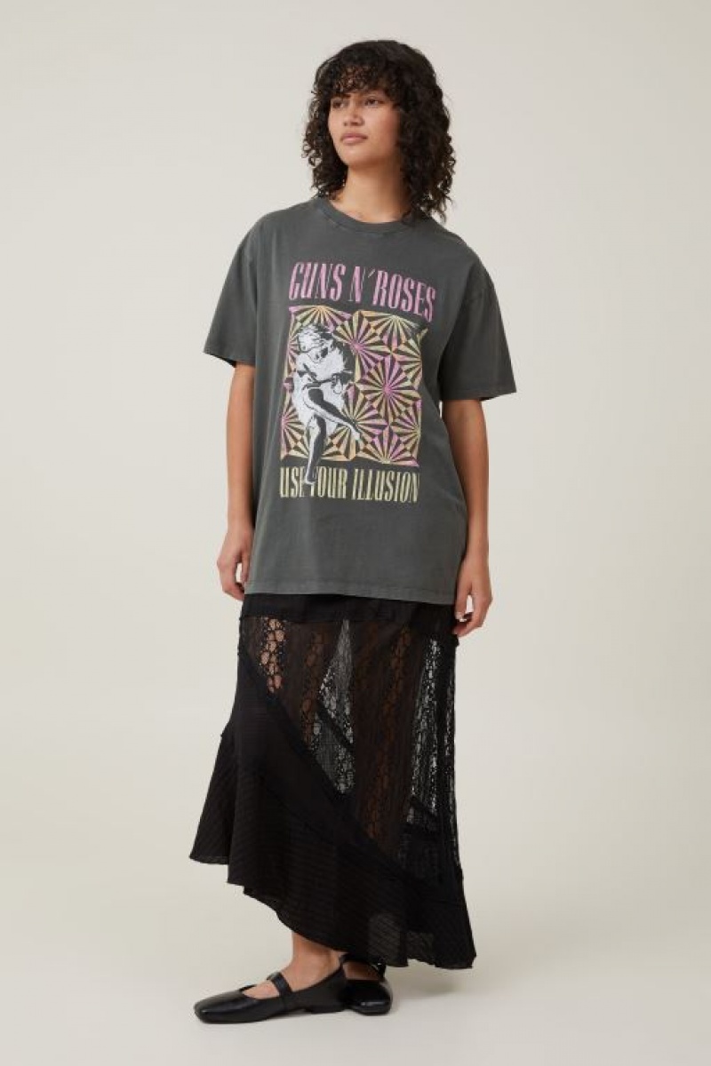Cotton On The Oversized Guns N Roses Women's Graphic T-Shirts Deep Grey | LPJ8EWHbpkj