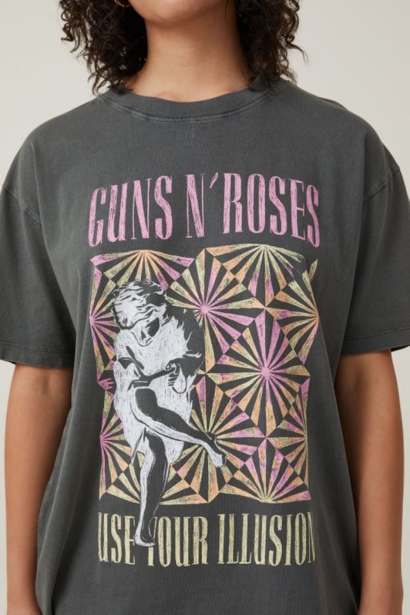 Cotton On The Oversized Guns N Roses Women's Graphic T-Shirts Deep Grey | LPJ8EWHbpkj