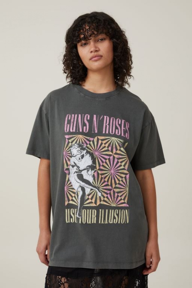 Cotton On The Oversized Guns N Roses Women\'s Graphic T-Shirts Deep Grey | LPJ8EWHbpkj