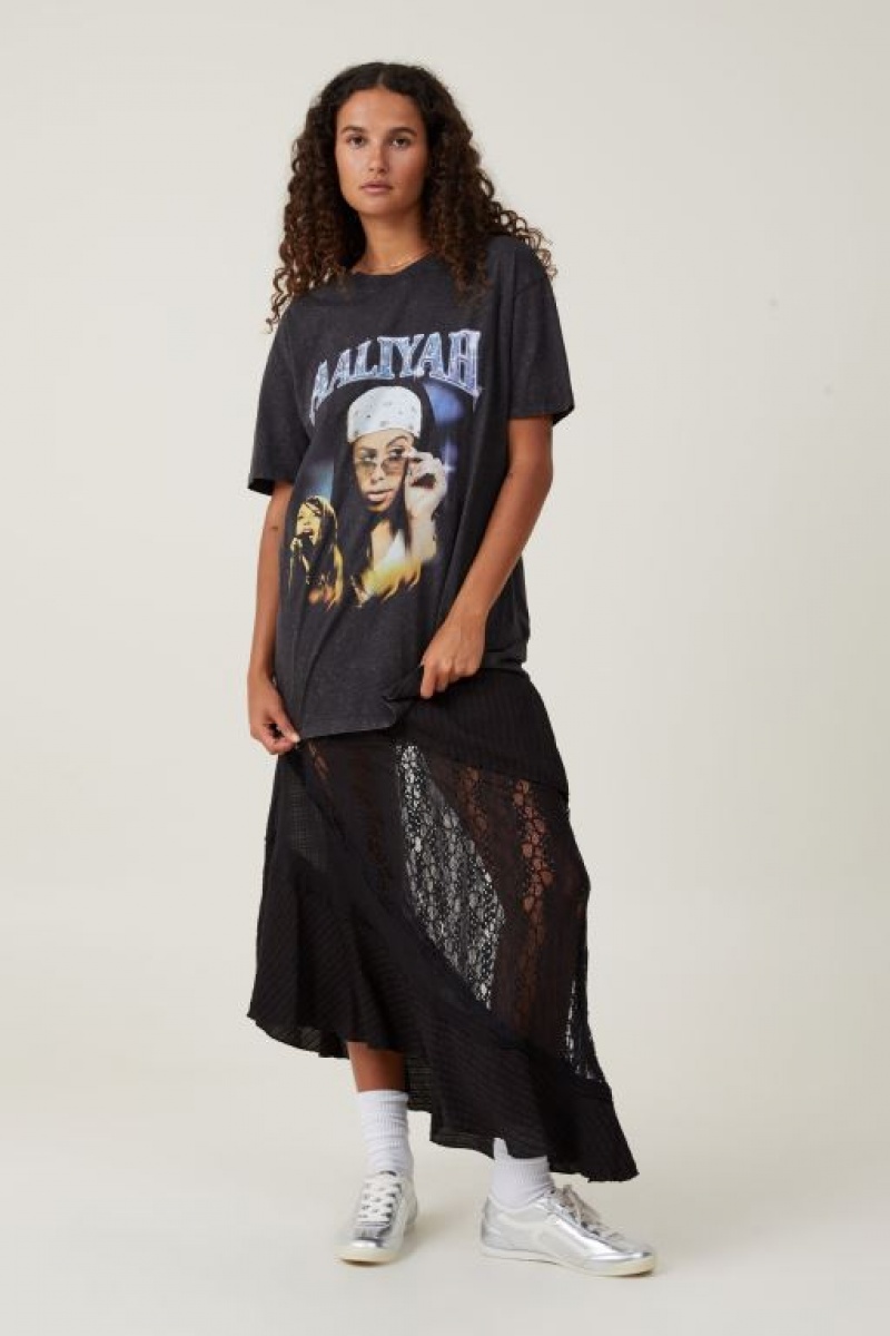 Cotton On The Oversized Hip Hop Women's Graphic T-Shirts Black | PcusTXgwAWI