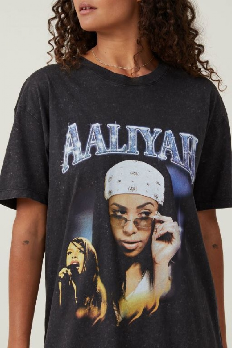 Cotton On The Oversized Hip Hop Women's Graphic T-Shirts Black | PcusTXgwAWI