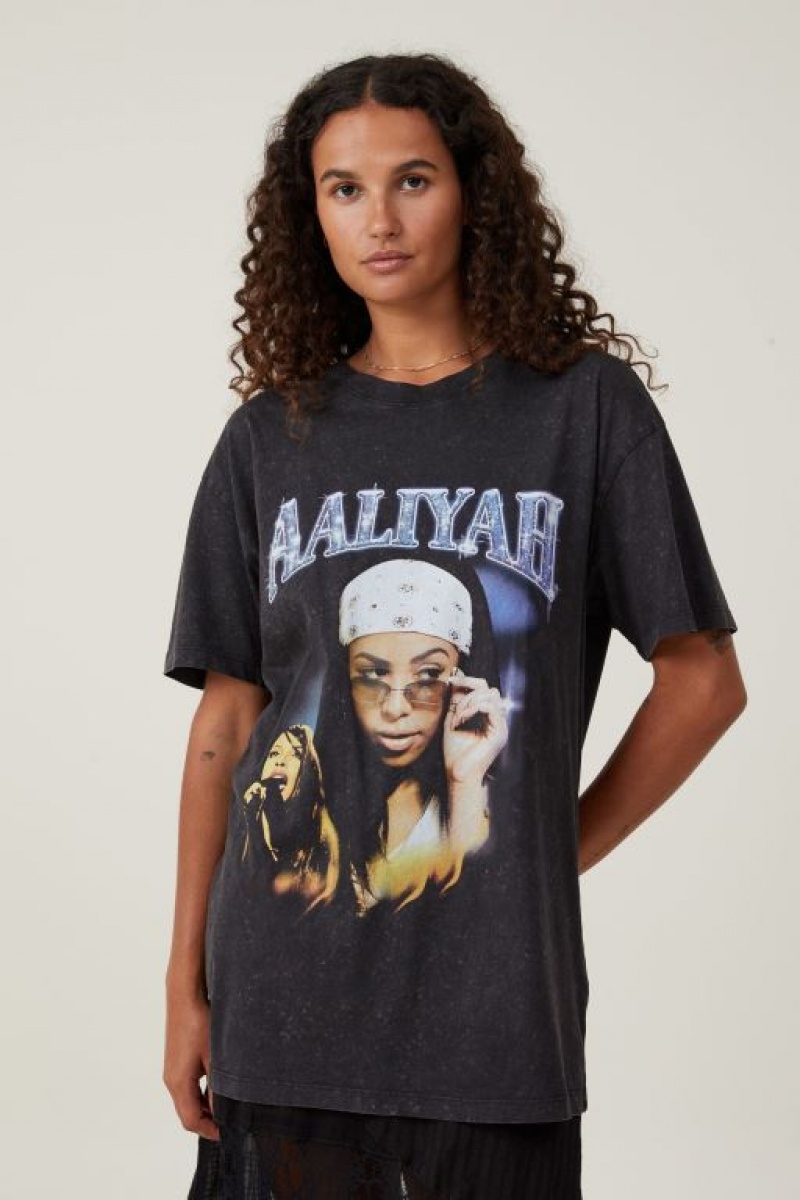 Cotton On The Oversized Hip Hop Women\'s Graphic T-Shirts Black | PcusTXgwAWI
